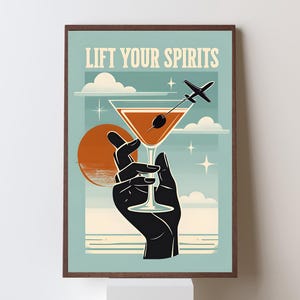 Martini Cocktail Poster – Retro Bar Cart Wall Art – Dirty Martini Recipe Print – Digital Download