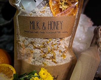 Milk & Honey Skin Soothing Bath Soak/Oatmeal Bath Soak/Milk Bath/Herbal Bath Salt/Crystal Infused Bath Soak/Reiki Bath Salt