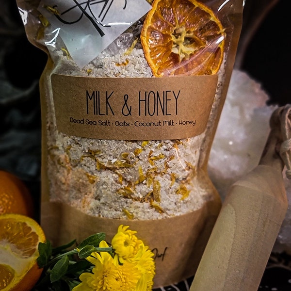 Milk & Honey Skin Soothing Bath Soak/Oatmeal Bath Soak/Milk Bath/Herbal Bath Salt/Crystal Infused Bath Soak/Reiki Bath Salt