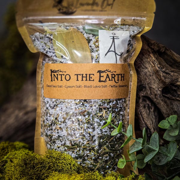 Into the Earth Bath Soak:  Aromatherapy Grounding Blend with Crystals and Herbs
