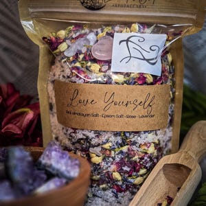 Self Love Bath Soak:  Aromatherapy Self Accepting Blend with Crystals and Herbs