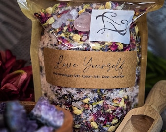 Self Love Bath Soak:  Aromatherapy Self Accepting Blend with Crystals and Herbs