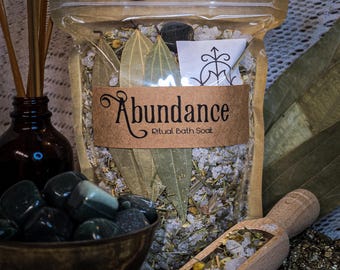 Abundance Ritual Bath Soak:  Aromatherapy Intention Setting Blend with Crystals and Herbs