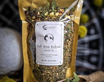 Té de liberación de luna llena, té de hierbas de hojas sueltas