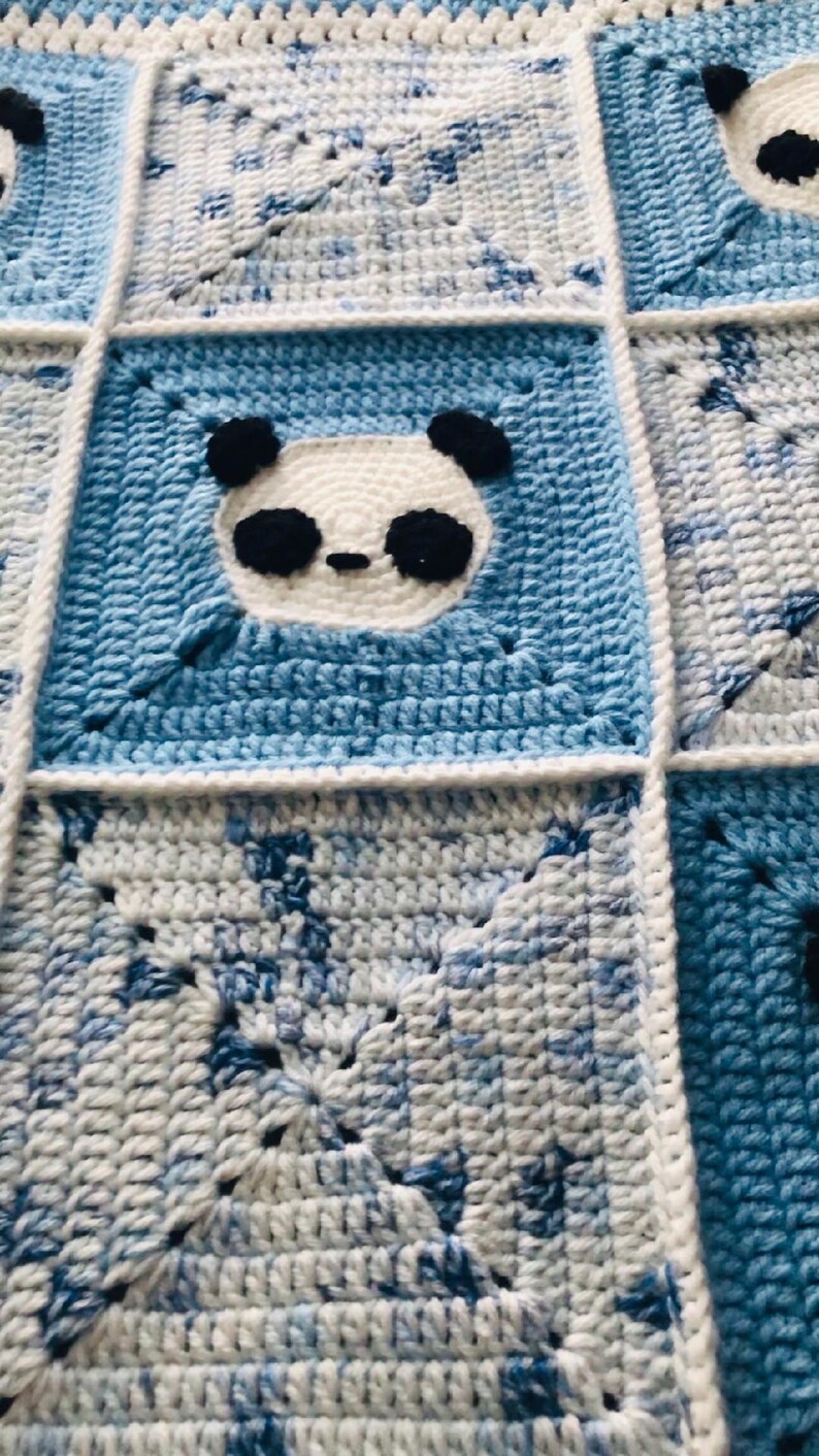 Panda Square Design Panda Bear Baby Granny Square Blanket - Etsy