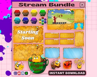 Vollständiges Waben-Paket, Honigbienen Emotes, Honigwaben-Abzeichen, Honigwaben-Warnungen, Honigwaben-Panels, Honigwaben-Bildschirme, Stream-Grafiken