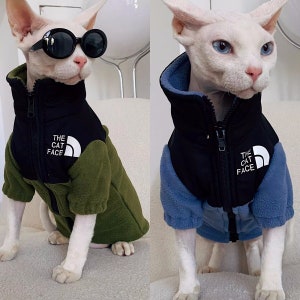 3 Colors Sphynx Hairless Cats Clothes, Winter Zipper Warm Kitten Pullover Shirt, Bambino Devon Rex Sphynx Cat Clothing