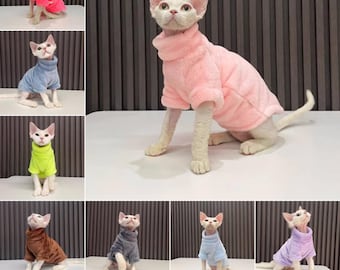 8 Couleurs Sphynx Chats Sans Poils Vêtements, Polaire Chaud Chaton Pull en Hiver, Bambino Devon Rex Sphynx Chat Col Roulé Doux Vêtements