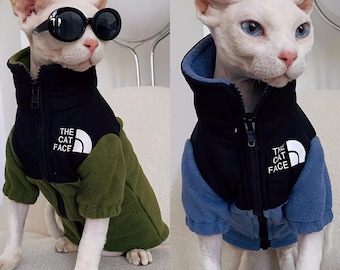 Vestiti per gatti senza peli Sphynx in 3 colori, camicia pullover con gattino caldo con cerniera invernale, abbigliamento per gatti Sphynx Bambino Devon Rex