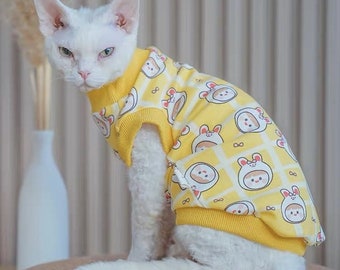 Sweat jaune sphynx chats nus, vêtements de lapin mignon pull pour chat Bambino Devon Rex Sphynx