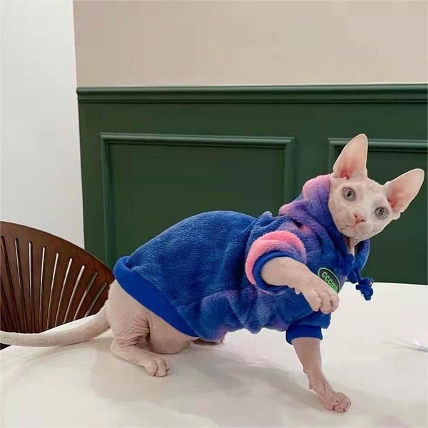 Sphynx Hairless Cats Clothes, Winter Warm Hoodie for Bambino, Devon Rex Sphynx Cat Jumper Fleece Jacket