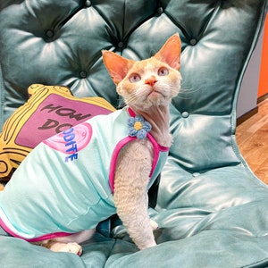 3 Colors Sphynx Hairless Cats Clothes, Summer Soft Breathable Cat Wear Sweatshirt , Bambino Devon Rex Sphynx Cat Jumper