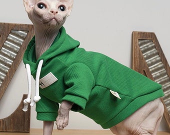 3 Colors Sphynx Hairless Cats Clothes, Cotton Soft Kitten Pullover Turtleneck Hooded Sweatshirt, Bambino Devon Rex Sphynx Cat Clothing