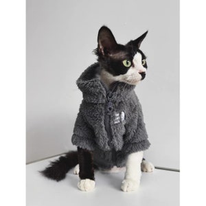 Vêtements pour chats sans poils Sphynx 4 couleurs, veste d'hiver chaude à fermeture éclair pour chaton, vêtements pour chat Bambino Devon Rex Sphynx image 5