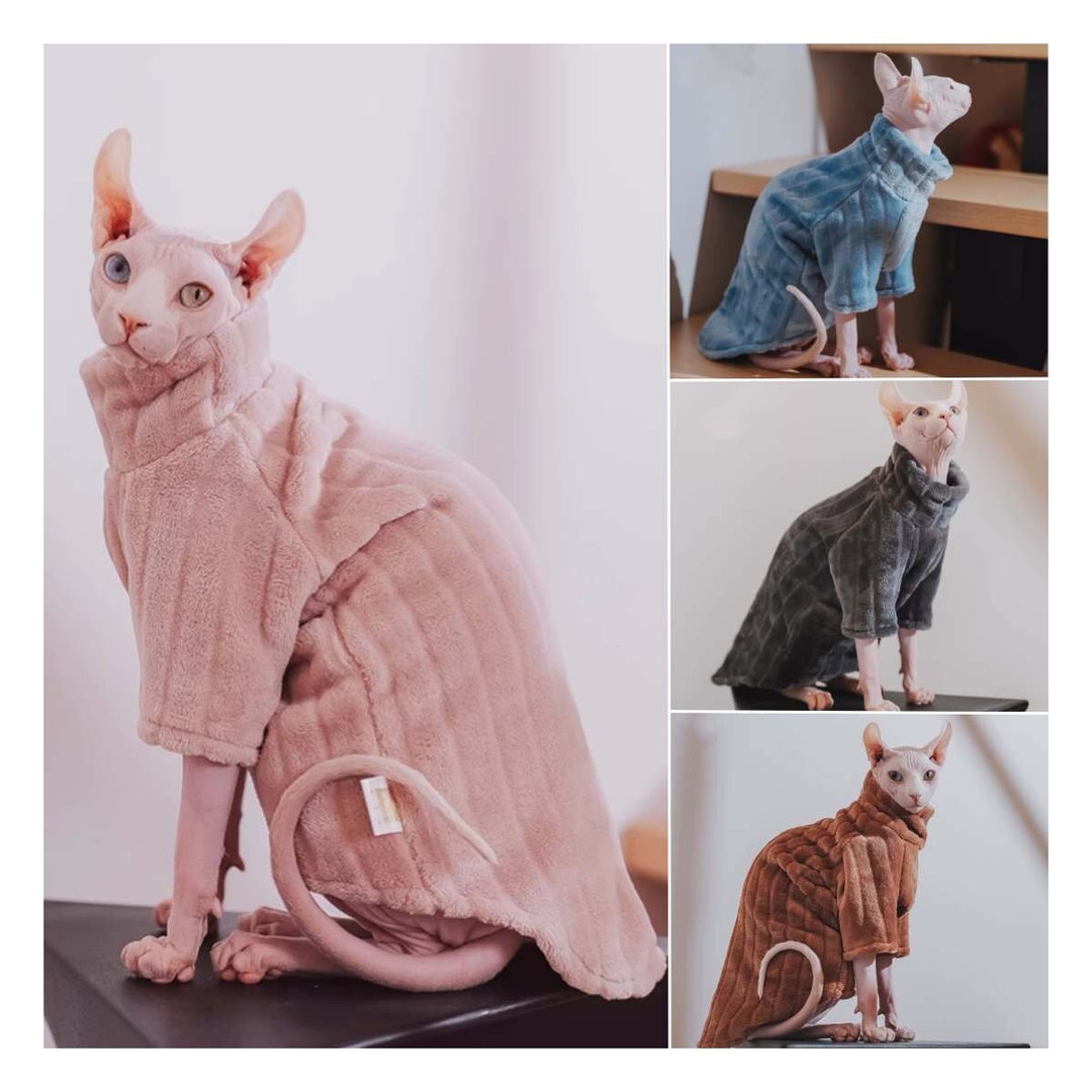 5 Colors Sphynx Hairless Cats Clothes, Winter High Collar Warm Kitten Pullover Shirt, Bambino