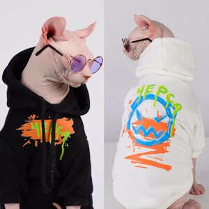 Black/White Sphynx Hairless Cats Clothes, Winter Warm Hoodie for Bambino, Devon Rex Sphynx Cat Jumper Fleece Jacket