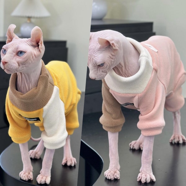 2/4-legged Sphynx Hairless Cats Clothes, Winter Warm Sweatshirt for Bambino, Devon Rex Sphynx Cat Jumper Fleece Jacket