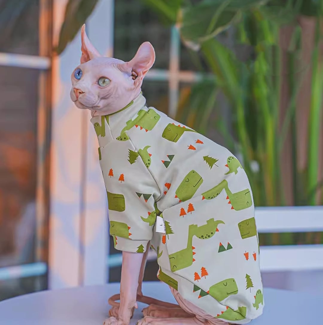 3 Types Sphynx Hairless Cats Clothes, Cute Printing Bambino Devon Rex