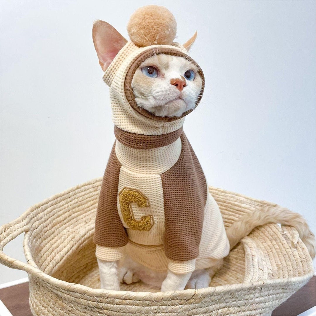 Sphynx Hairless Cats Clothes, Cotton Warm Sweatshirt in Winter, Bambino Devon Rex Sphynx Cat