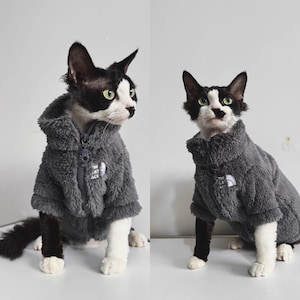 4 Colors Sphynx Hairless Cats Clothes, Winter Zipper Warm Kitten Coat Jacket, Bambino Devon Rex Sphynx Cat Clothing