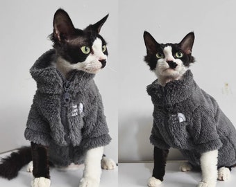 4 Colors Sphynx Hairless Cats Clothes, Winter Zipper Warm Kitten Coat Jacket, Bambino Devon Rex Sphynx Cat Clothing