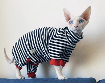 Vêtements à rayures pour chats nus Sphynx, sweat-shirt en coton doux, pull pour chat Bambino Devon Rex Sphynx