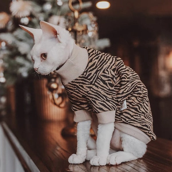 Sphynx Hairless Cats Leopard Print Clothes, Spring Leisure Stripes Jumper for Bambino Devon Rex Sphynx Cat