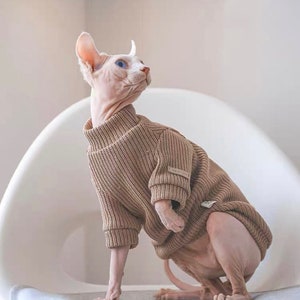 Sphynx Hairless Cats Sweater, Brown Pullover Knit Sweatshirt, Bambino Devon Rex Sphynx Cat Jumper