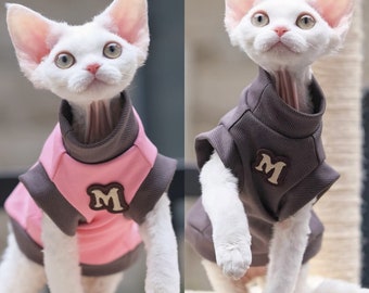 Vêtements de printemps pour chats nus Sphynx, sweat-shirt en patchwork, pull chat Bambino Devon Rex Sphynx