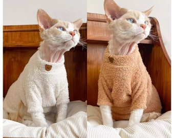 Vêtements pour chats sans poils Sphynx, sous-vêtements en polaire pull gagnant d'automne, Bambino Devon Rex Sphynx Cat Jumper