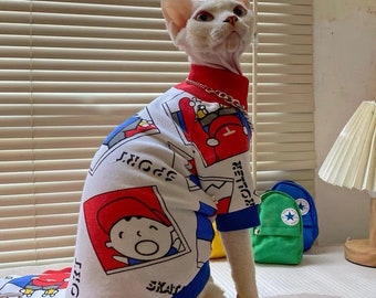 Sphynx chats sans poils rétro impression vêtements, vêtements d'hiver sweat pour Bambino Devon Rex Sphynx chat