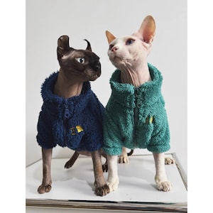 Ropa para gatos sin pelo Sphynx de 4 colores, chaqueta cálida con cremallera de invierno para gatos, ropa para gatos Bambino Devon Rex Sphynx Navy