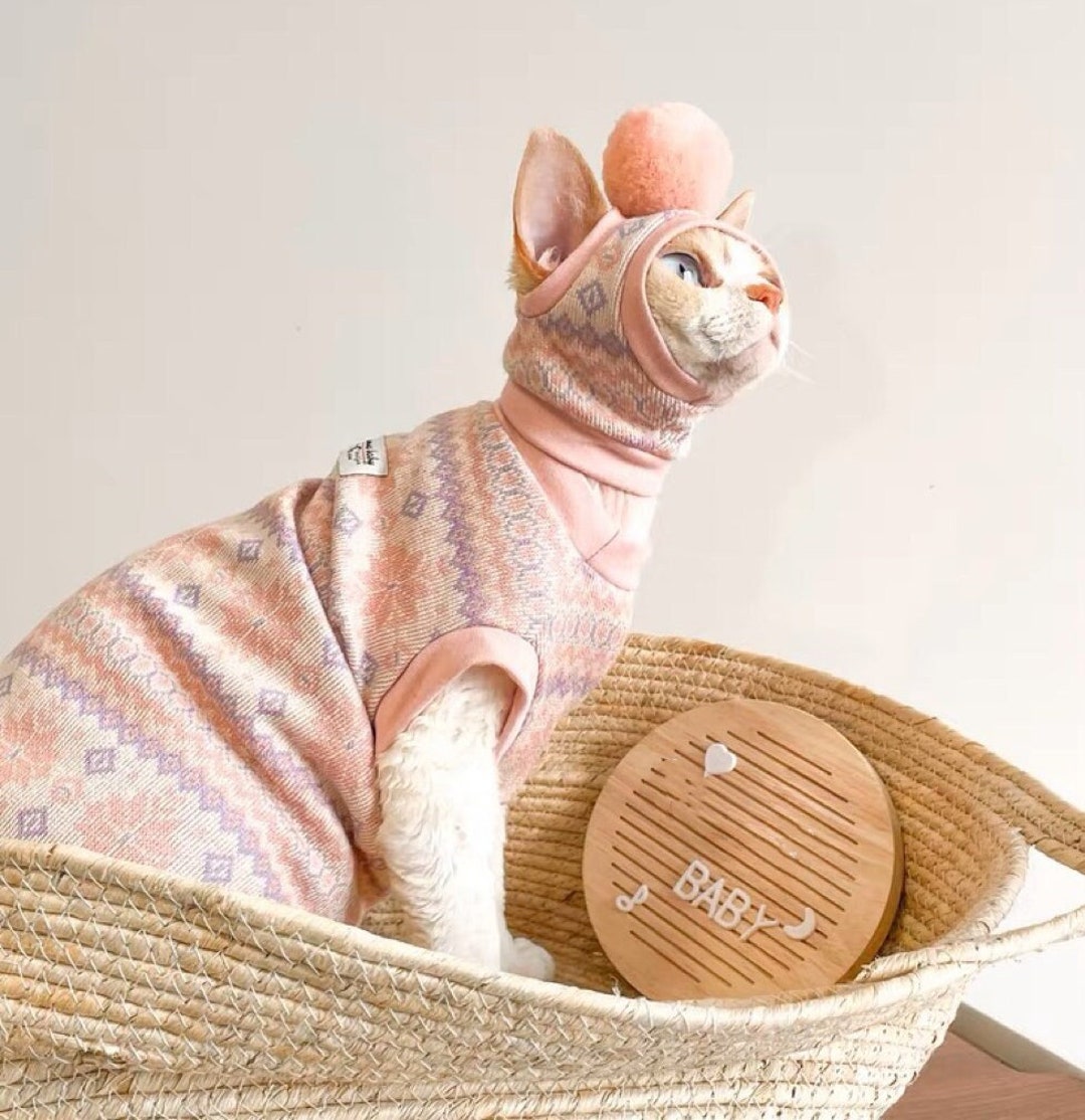 3 Colors Sphynx Hairless Cats Clothes, Cotton Warm Sweatshirt in Winter, Bambino Devon Rex