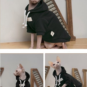 3 Colors Sphynx Hairless Cats Clothes, Cotton Soft Kitten Pullover Turtleneck Hooded Sweatshirt, Bambino Devon Rex Sphynx Cat Clothing image 7