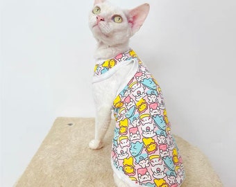 Vêtements pour chats nus Sphynx, joli sweat-shirt en coton doux et coloré à rayures, pull Bambino Devon Rex pour chat Sphynx