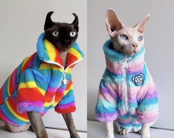 Vêtements pour chats chauves Sphynx, manteau d'hiver chaud avec fermeture éclair pour chaton, veste pour vêtements pour chat Bambino Devon Rex Sphynx