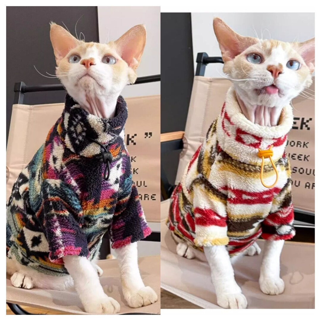 Sphynx Hairless Cats Fleece Jacket, Cotton Pullover Thick Lamb Fleece