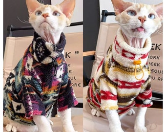 Veste polaire Sphynx pour chats nus, pull en coton, manteau épais en polaire d'agneau, pull Bambino Devon Rex Sphynx pour chat