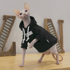 3 Colors Sphynx Hairless Cats Clothes, Cotton Soft Kitten Pullover Turtleneck Hooded Sweatshirt, Bambino Devon Rex Sphynx Cat Clothing image 5
