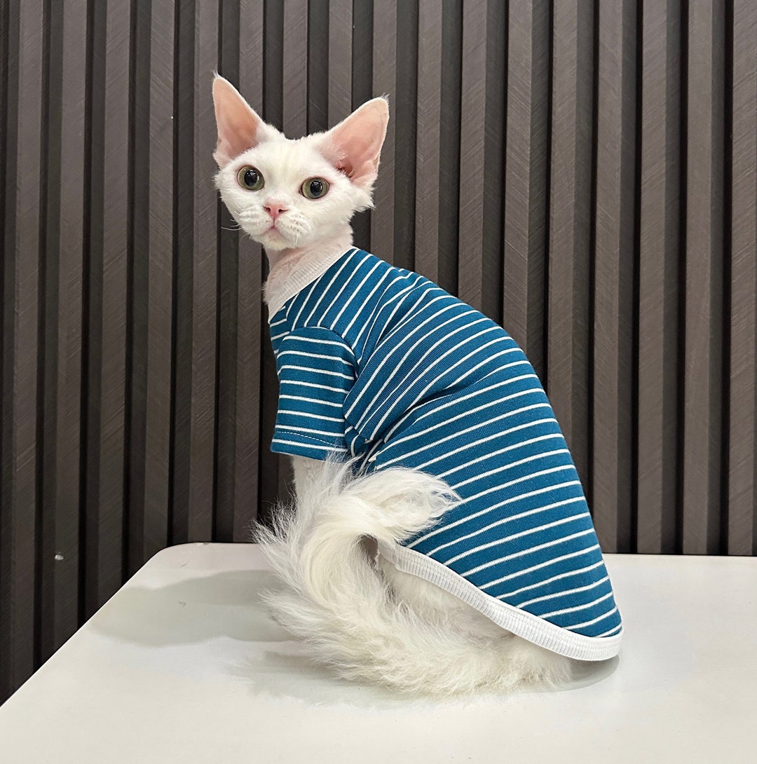 Sphynx Hairless Cats Clothes, Stripes Soft Kitten Pullover Sweatshirt, Bambino Devon Rex Sphynx