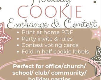 Kit imprimable d'échange de biscuits des Fêtes | Echange de cookies | Règles d'échange de cookies |Étiquettes de cookies | Cartes de vote du concours | Téléchargement instantané