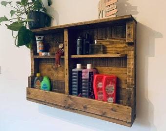 Rustic wooden bathroom shampoo & accessories shelf/rack/bar