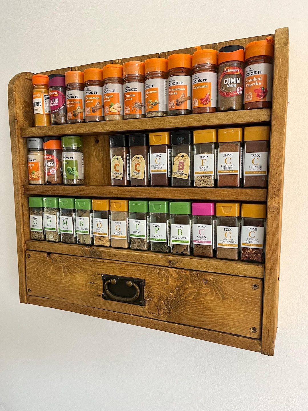 Wooden Rustic Wall Mounted Spice Rack / Spice and Herb Organization ...
