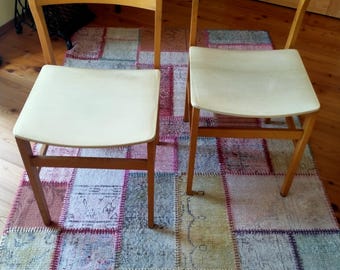 1 of 2 Vintage Wooden Chairs/ Wood and Beige Faux Leather Chairs / Dining Chairs/ Retro Furniture/ Yugoslavia Chairs/ Stol Kamnik Chairs/70s