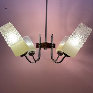 Vintage Four Arm Chandelier Light/Ceiling Lamp/ Mid Century Pendant Light/ 60s Italia Light/ Chrome Glass Chandelier Light/ Retro Light