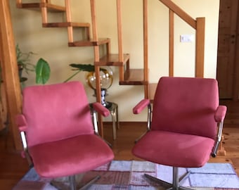 1 fauteuil pivotant rose corail vintage / chaise rétro / Stol Kamnik Yougoslavie / chaise de bureau / chaise de bureau / Mid-Century / chaise pivotante
