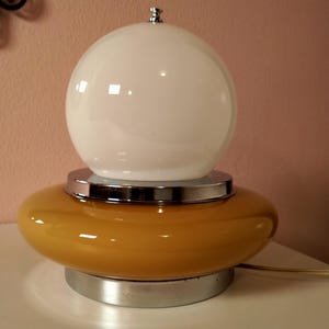 White and Orange Opaline Glass Table Lamp /UFO/ Italy/ 1970s