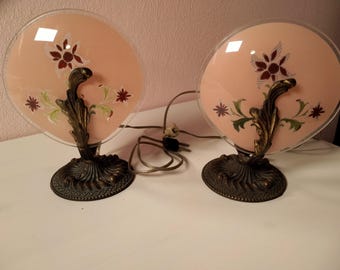 Pair of 2 vintage night lamps/ Italy/ 1950s/ Mid-century modern/ Space age light /UFO table lamps/Vintage Desk Lamp/Pink lamp