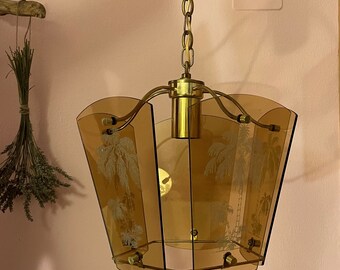 Mid-century Modern Pendant Lamp, Made in Yugoslavia, EMI Poljčane / 1970s Modern Light / Amber Smoked Glass /Space age - Atomic age lighting
