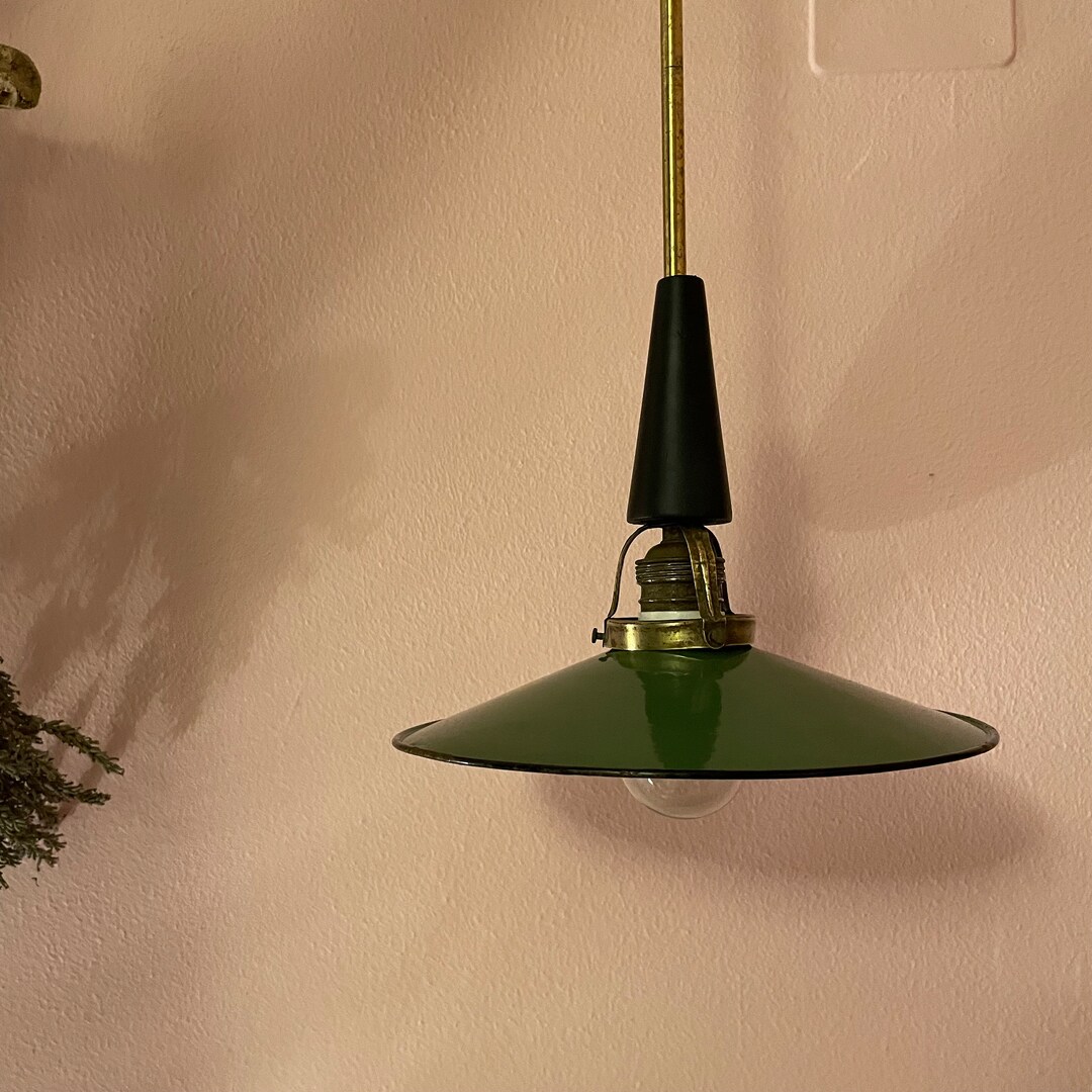 Green Enamel Light Shade/ Vintage Lighting/ Industrial Etsy